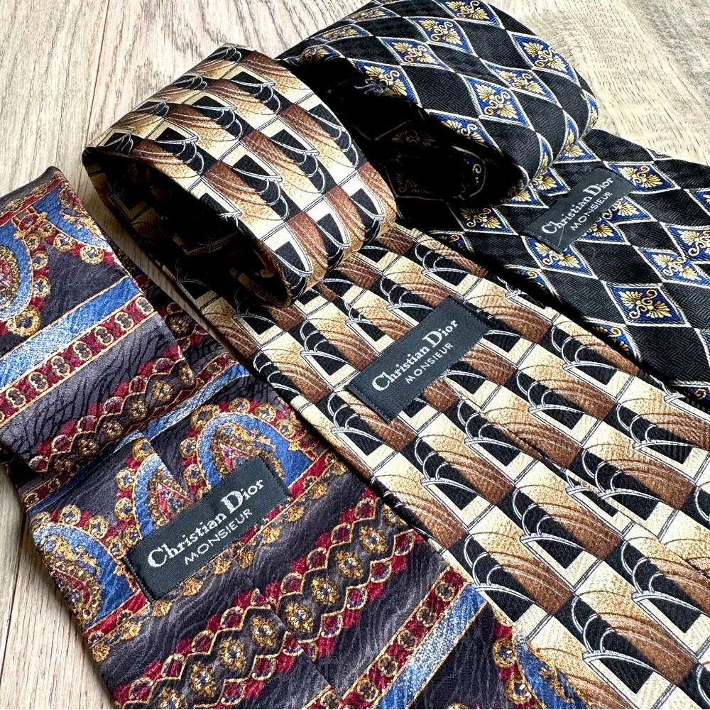 LOT of 3 vintage retro Christian Dior silk neck ties